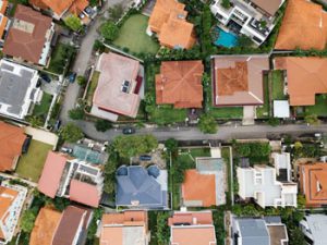 Aerial view of homes